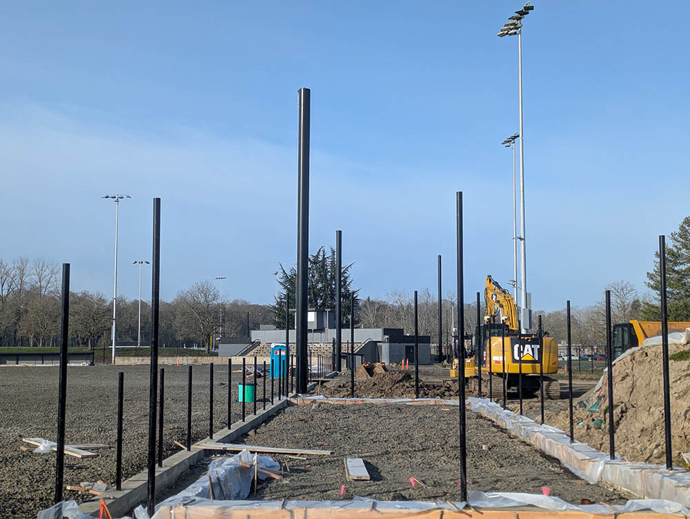 Construction work at Chemeketa baseball field, specifically work on new lighting.