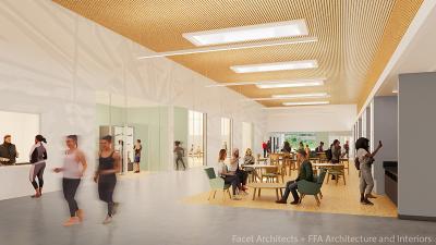 Rendering of lobby of remodeled Building 7