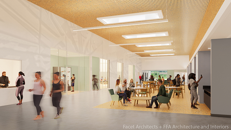Rendering of lobby of remodeled Building 7